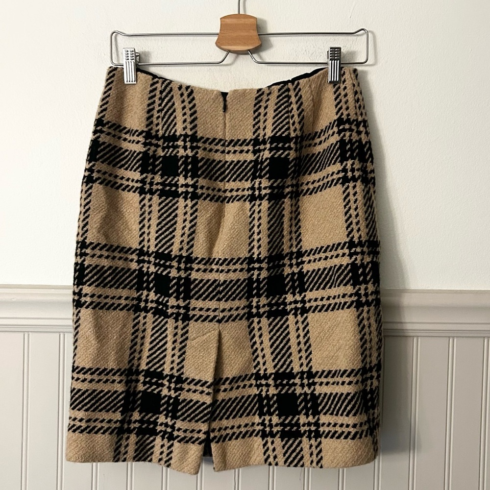 Vintage Ann Taylor LOFT Wool Tan and Black Plaid Pencil Skirt Size 6